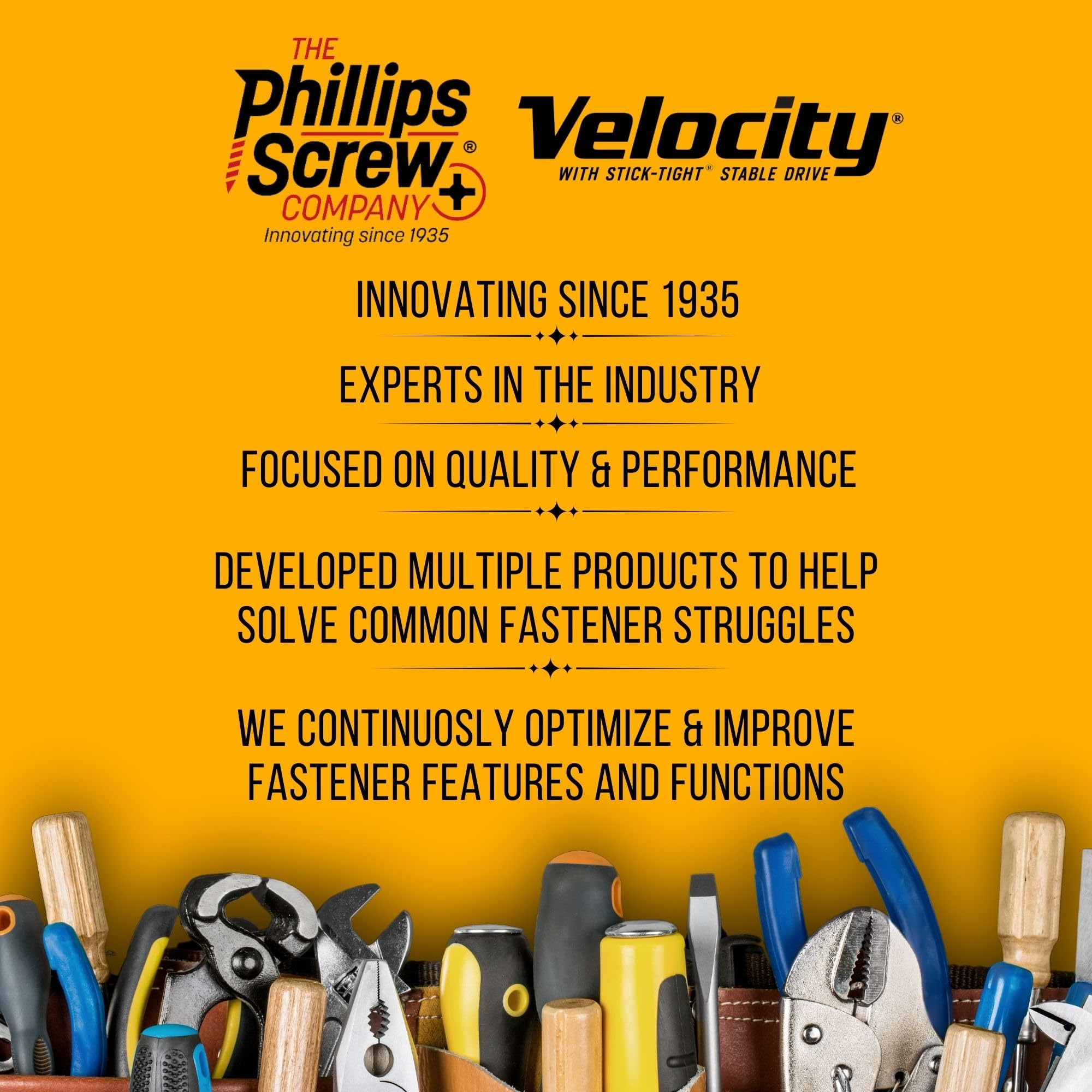 Velocity Interior 2 Inch Wood Screws Contractor Pack (Size #8, 435 Pcs) – Self Tapping Screws with Phillips Bits, Stick Tight Technology, Carbon Steel with Zinc Plating, Durable Storage Organizer - Image 6